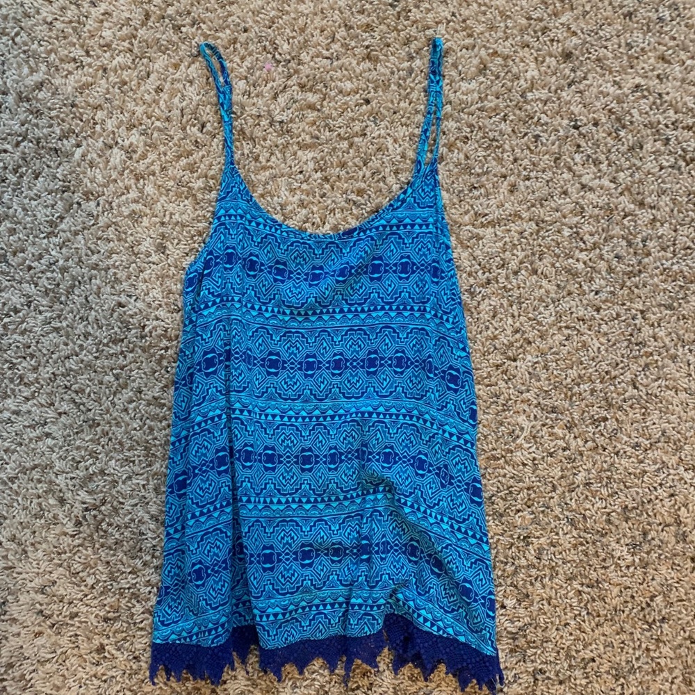Blue tank top.